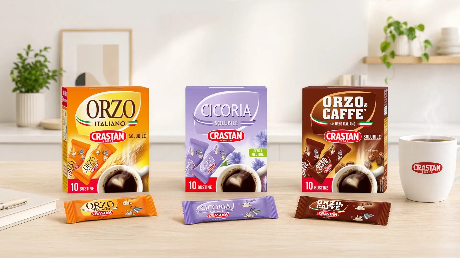 Linea bevande solubili monodose Crastan Orzo, Orzo e Caffè e Cicoria